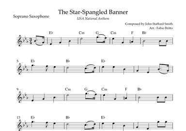 The Star Spangled Banner (USA National Anthem) for Soprano Saxophone Solo with Chords (Db Major) (arr. Fabio Britto)