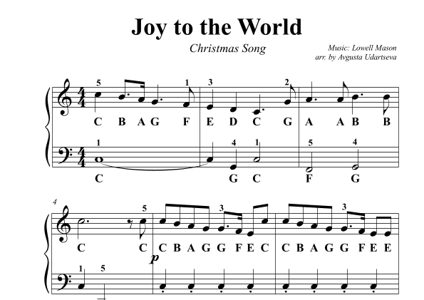 Joy to the World - Easy with Letters (arr. Avgusta Udartseva)