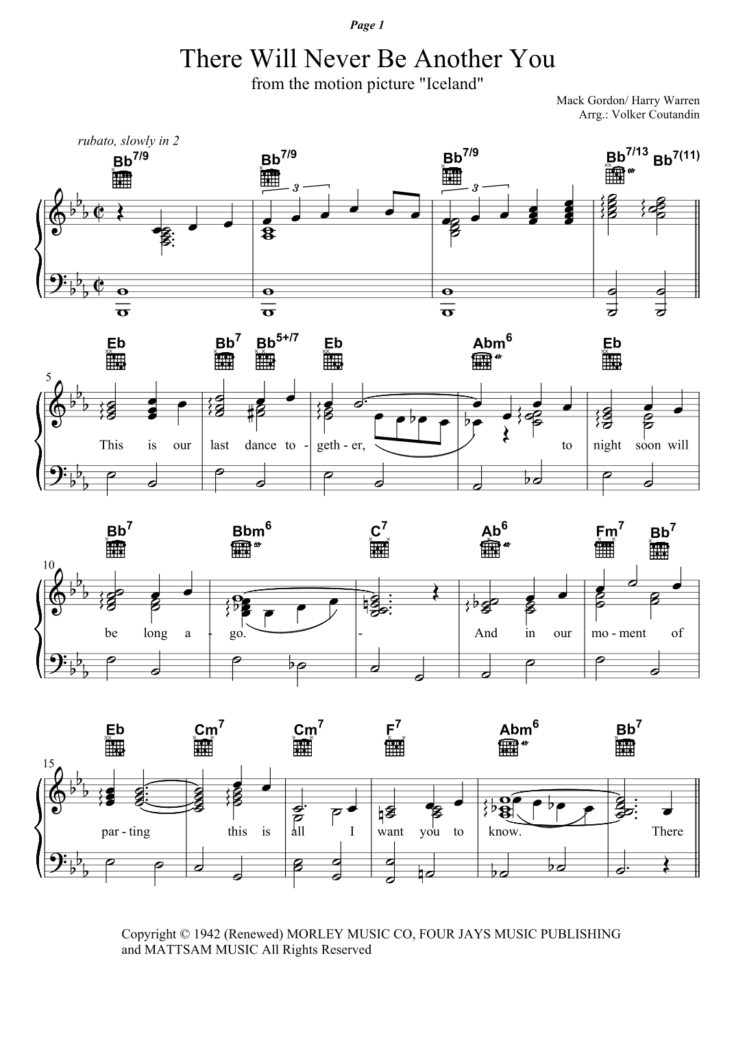 There Will Never Be Another You (arr. Volker Coutandin)