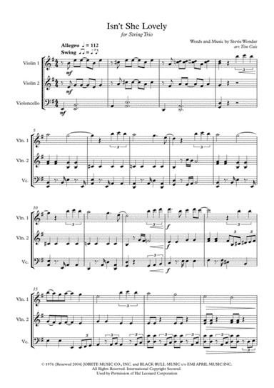 Isn't She Lovely (arr. Tim Cais)