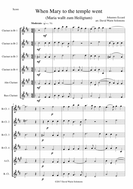 When Mary to the temple went (Maria wallt zum Heiligtum) for clarinet sextet (arr. David Warin Solomons)