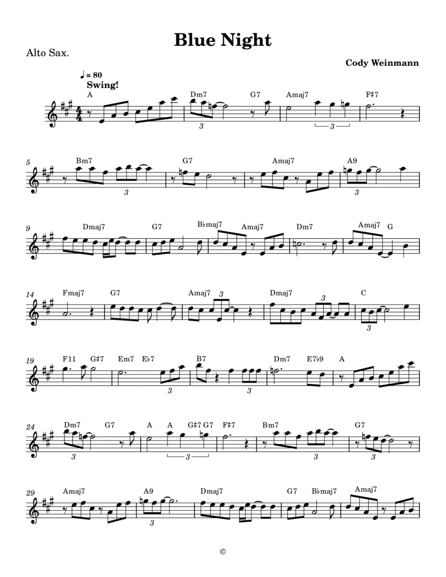 Blue Night--Cody Weinmann, Composer--Alto Sax Part