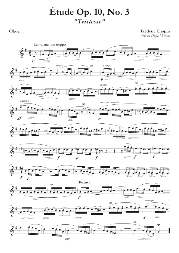 Etude Op. 10, No. 3 for Oboe & Piano (arr. Diego Marani)