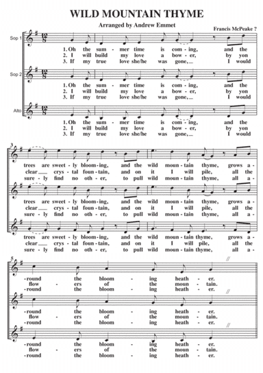 Wild Mountain Thyme A Cappella SSA (arr. Andrew Emmet)