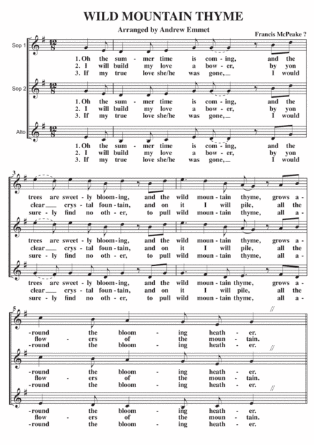 Wild Mountain Thyme A Cappella SSA (arr. Andrew Emmet)
