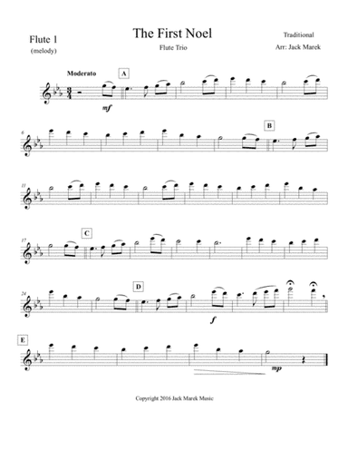 The First Noel Flute  solo,duet,trio  Intermediate level (arr. Jack Marek)
