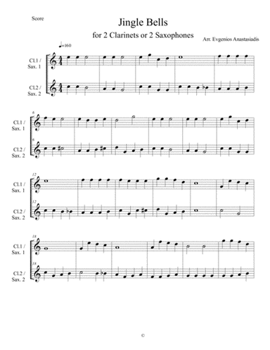 Jingle Bells-Easy Christmas song for 2 Clarinets or 2 Saxophones (arr. Evgenios Anastasiadis)