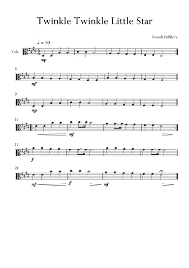Twinkle Twinkle Little Star in E Major for Viola. Very Easy. (arr. Matheus Araújo)