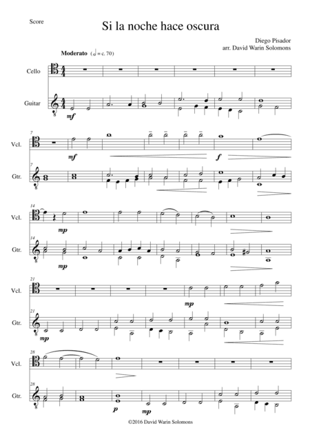 Si la noche hace oscura for cello (high version) and guitar (arr. David Warin Solomons)