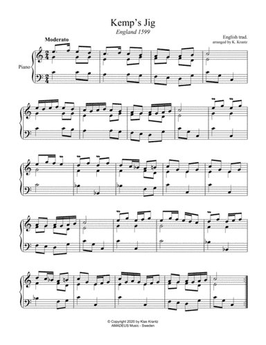 Kemp's Jig for piano solo (C Major) (arr. Amadeus Music)
