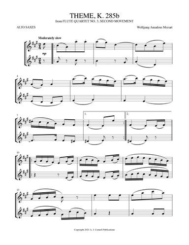 Theme (from Flute Quartet No. 3, K. 285b, Second Movement) (arr. Mark Phillips)