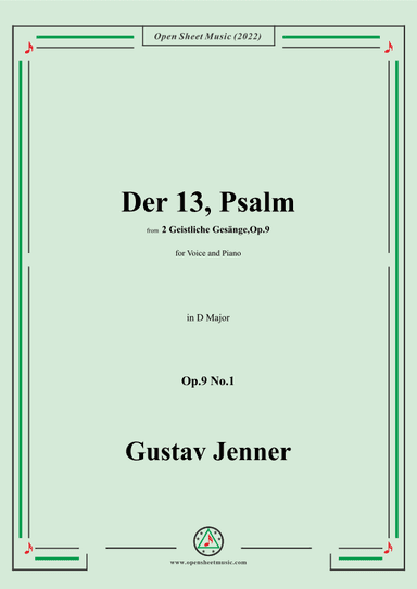 Jenner-Der 13,Psalm,in D Major,Op.9 No.1 (arr. OSM Press)