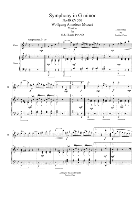 Mozart - Symphony in G minor No.40 mov. 4 Allegro assai -Flute and Piano (arr. Santino Cara)