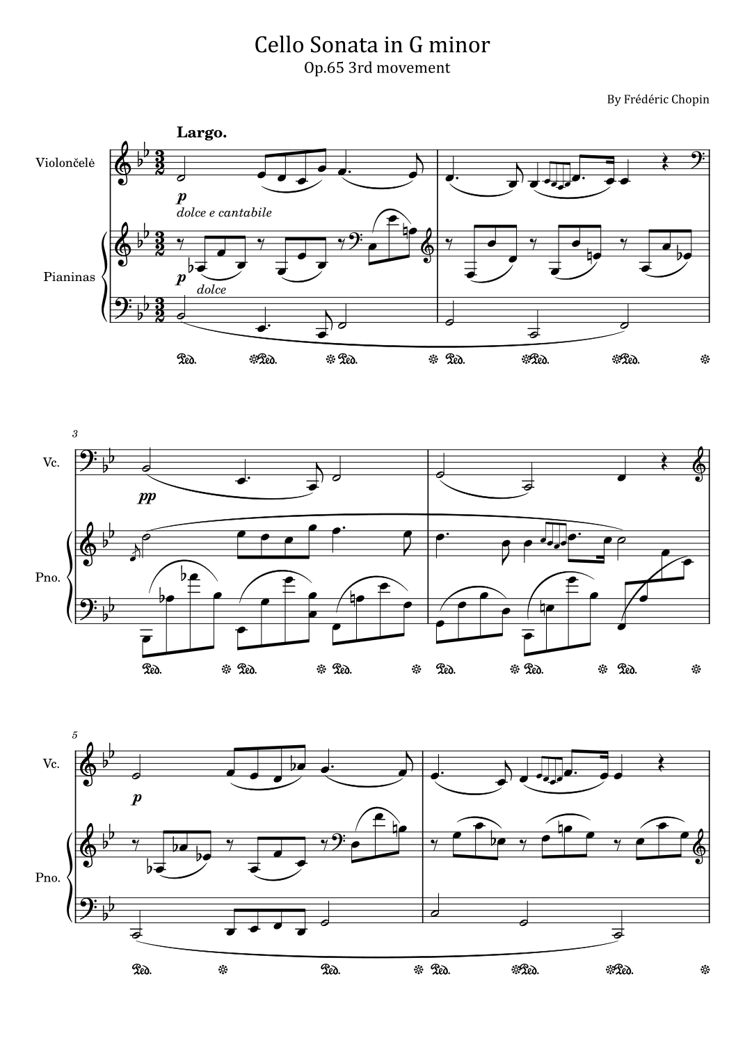 Chopin - Cello Sonata in G minor - Op.65 III. Largo 3rd movement - For Piano and Cello Original (arr. poon)