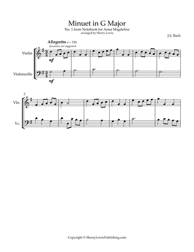 Minuet in G No. 1 by J.S. Bach from Notebook of Anna Magdalena (arr. Sherry Lewis)