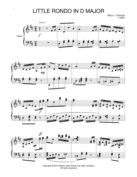 Little Rondo in D, for piano solo