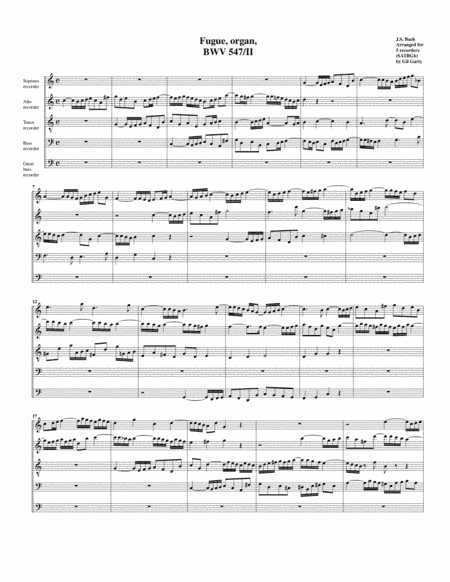 Fugue for organ, BWV 547/II (arrangement for 5 recorders) (arr. Gil Garty)