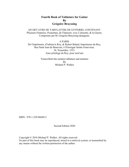 Grégoire Brayssing: Fourth Book of Music for the guitar (arr. Michael P Walker)