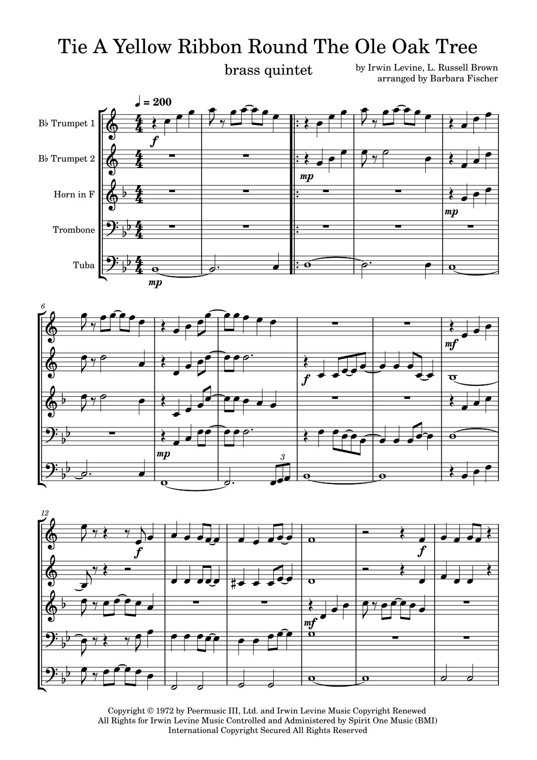 Tie A Yellow Ribbon Round The Ole Oak Tree (arr. Barbara Fischer)