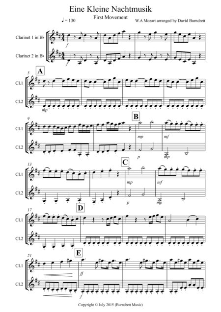 Eine Kleine Nachtmusik (first movement) for Clarinet Duet (arr. David Burndrett)