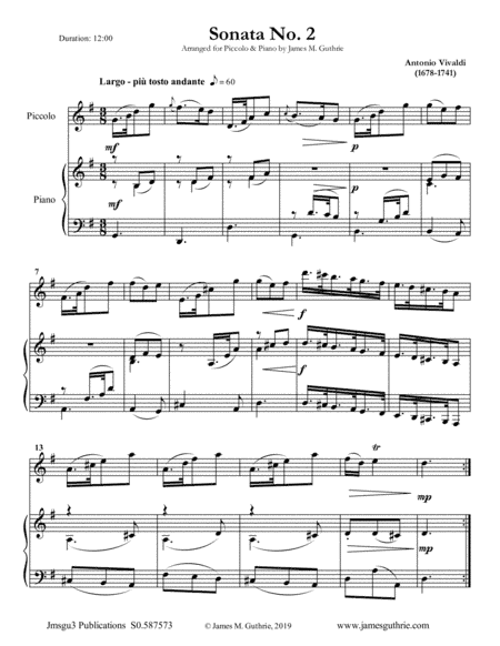 Vivaldi: Sonata No. 2 for Piccolo & Piano (arr. James M. Guthrie)