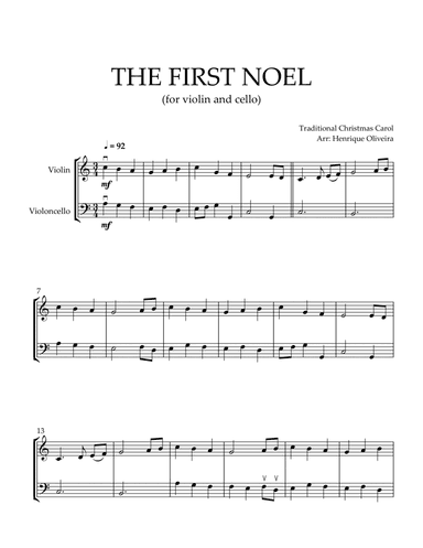The First Noel (Violin and Cello) - Beginner Level (arr. Henrique Oliveira)