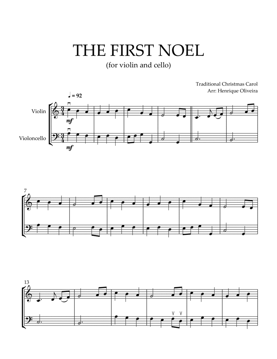 The First Noel (Violin and Cello) - Beginner Level (arr. Henrique Oliveira)