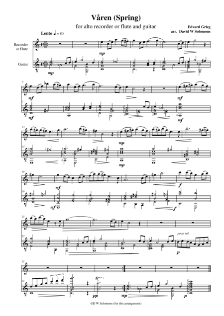 Våren (Spring) for flute (or alto recorder) and guitar (arr. David Warin Solomons)