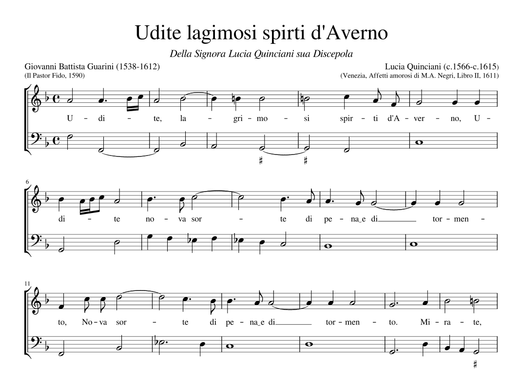 Udite lagrimosi spirti d'Averno (arr. Early Music Scores)