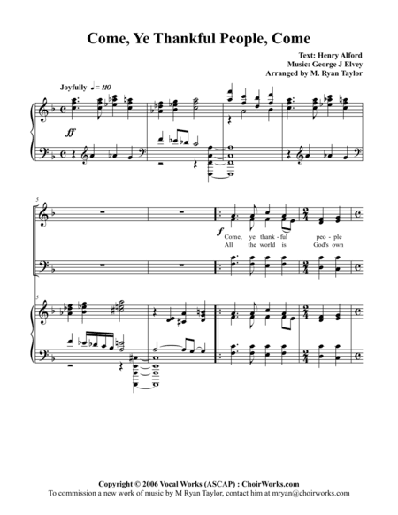 Come, Ye Thankful People Come : SATB and Piano (arr. M. Ryan Taylor)