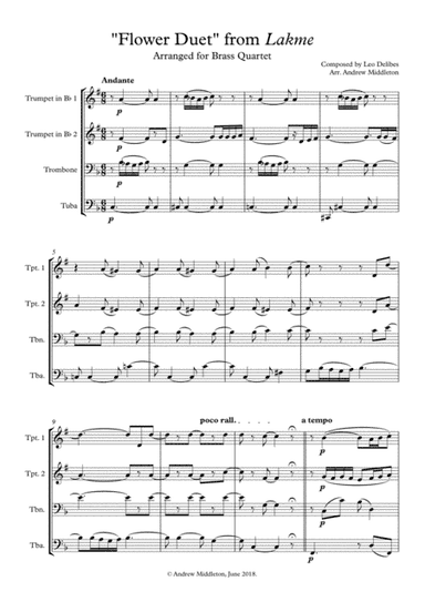"Flower Duet" from Lake arranged for Brass Quartet (arr. Andrew Middleton)