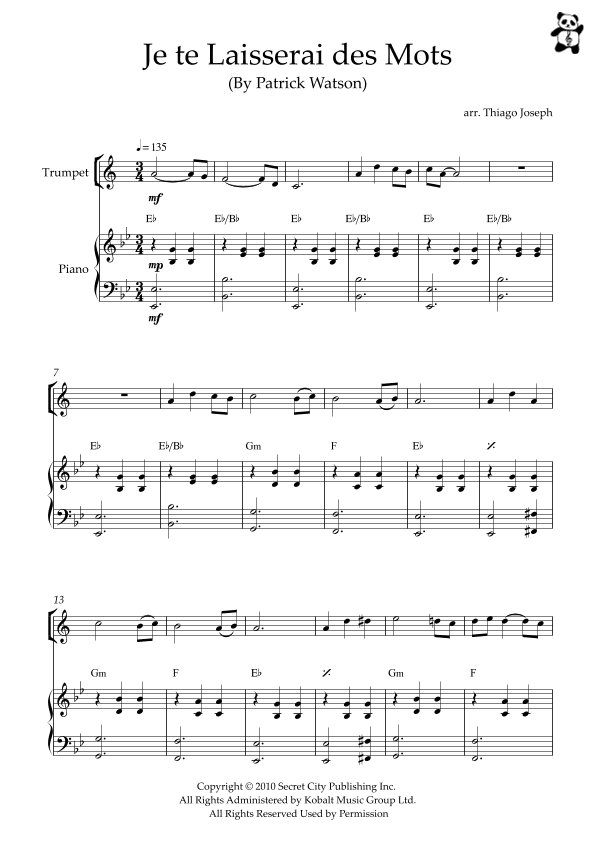Je Te Laisserai Des Mots (arr. Thiago Joseph)