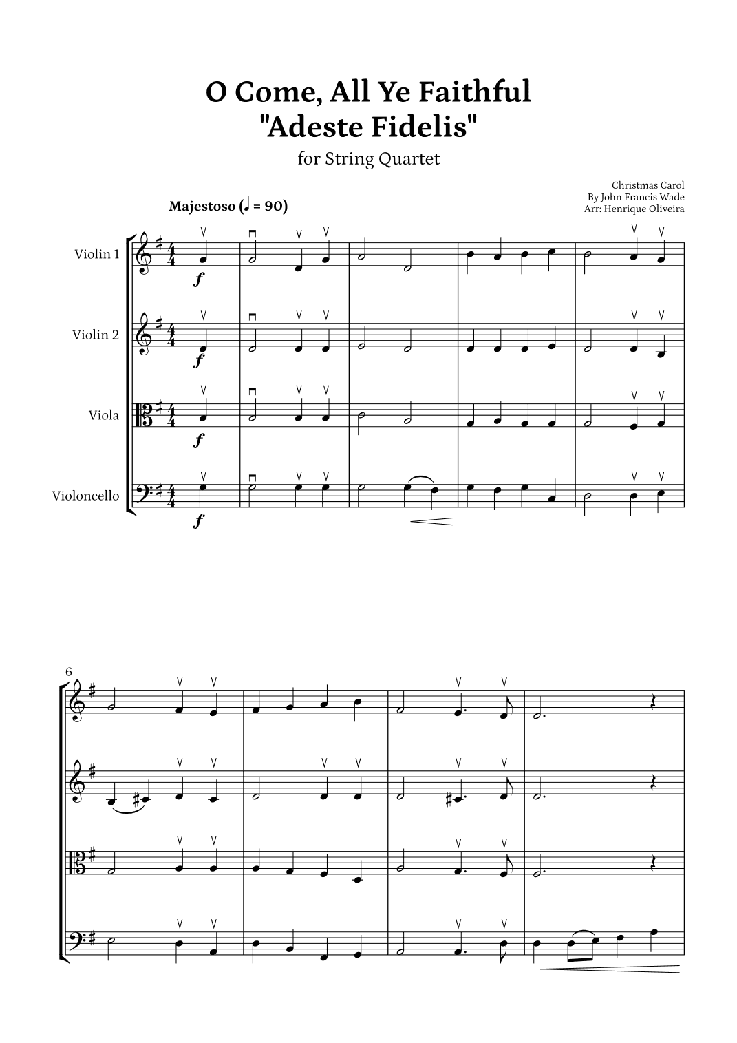 O Come, All Ye Faithful (Adeste Fidelis) - String Quartet (arr. Henrique Oliveira)
