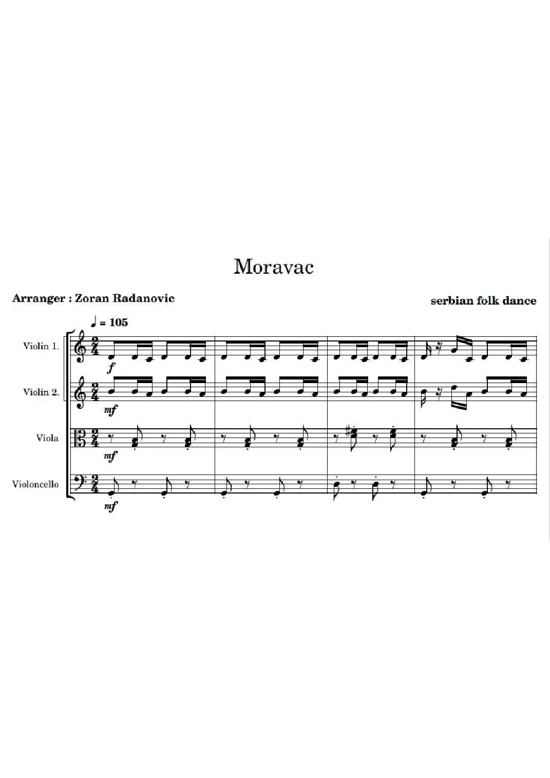 Moravac kolo - C major - for string quartet (arr. Zoran Radanovic)