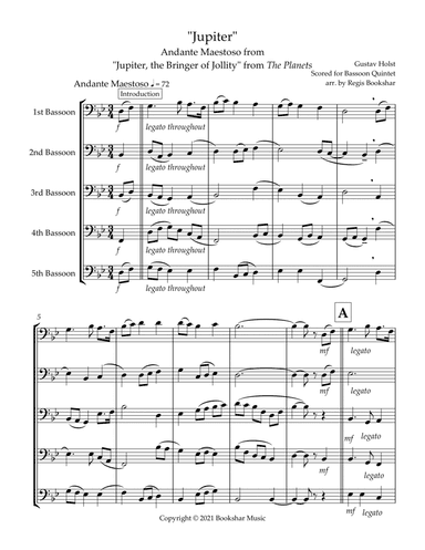 Jupiter (Andante Maestoso from "Jupiter, the Bringer of Jollity" from The Planets) (Bb) (Bassoon Qui (arr. Regis Bookshar)