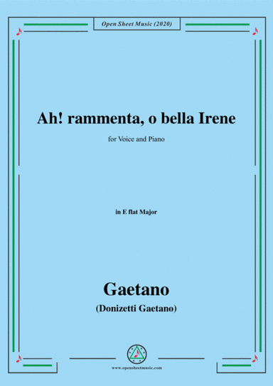 Donizetti-Ah!rammenta,o bella Irene,in E flat Major,for Voice and Piano (arr. MSM)