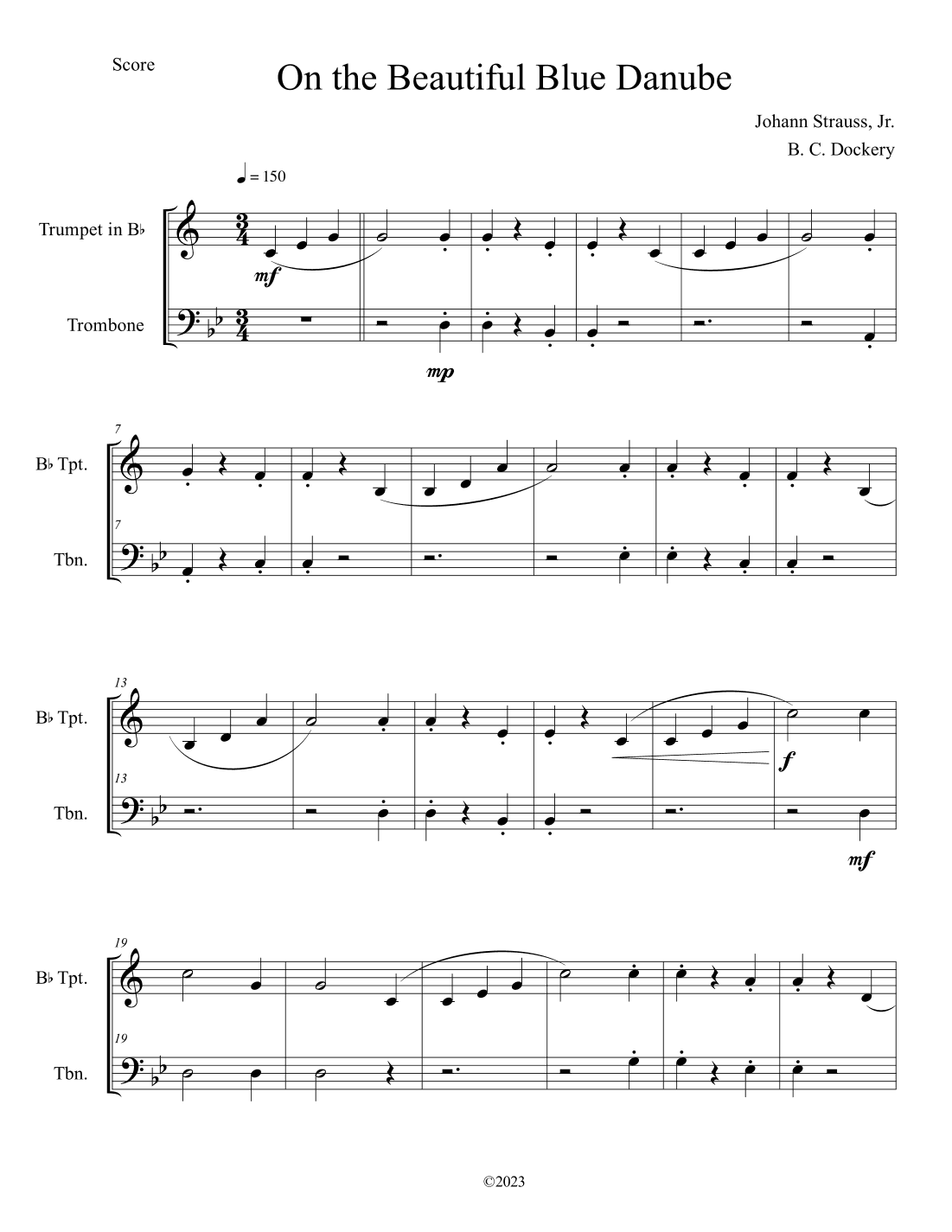 The Blue Danube (Trumpet and Trombone Duet) (arr. B. C. Dockery)
