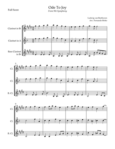Ode To Joy Theme (from Beethoven's 9th Symphony) for Clarinet Trio (arr. Fernando Britto)