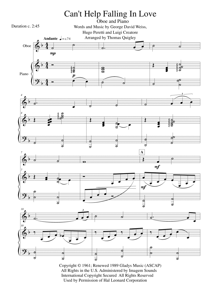 Can't Help Falling In Love (arr. Thomas Quigley)