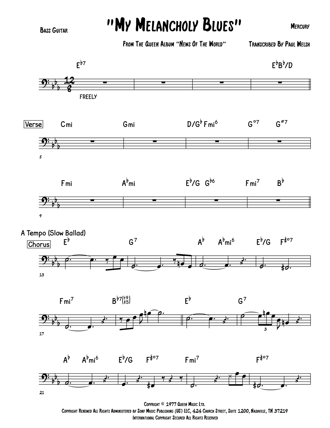 My Melancholy Blues (arr. P Welsh)