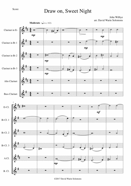 Draw on, Sweet Night for clarinet sextet (E flat, 3 B flats, alto and bass) (arr. David Warin Solomons)