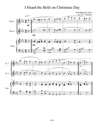 I Heard the Bells on Christmas Day (Flute Duet) with optional piano accompaniment (arr. B. C. Dockery)