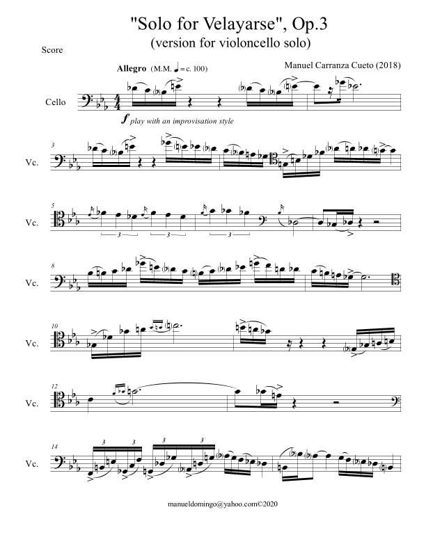 Solo for Velayarse, Op. 4 (solo cello version)