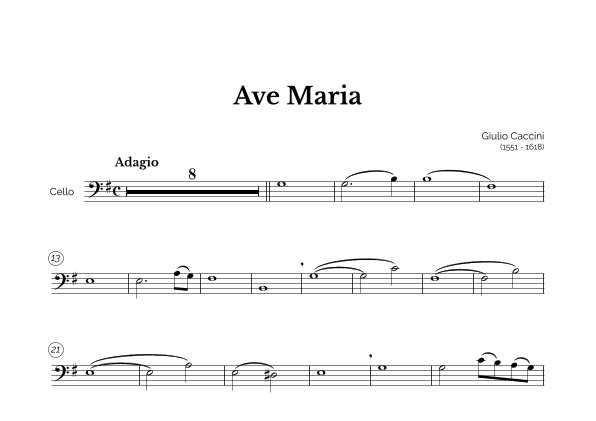 Ave Maria (Giulio Caccini) for Intermediate Cello (arr. Marcos Soares)