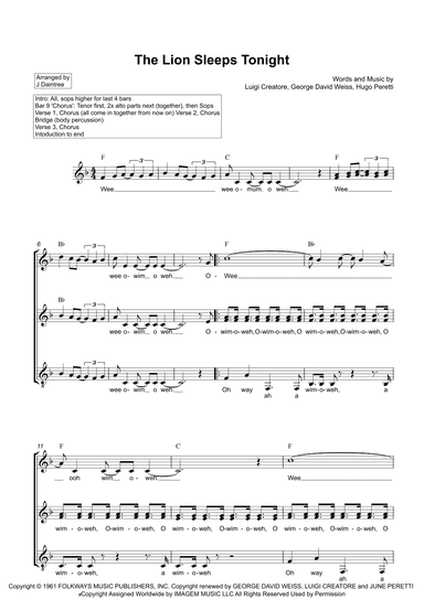 The Lion Sleeps Tonight (arr. J. Daintree)