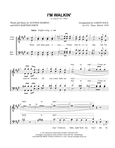 I'm Walkin' (arr. Aaron Dale)