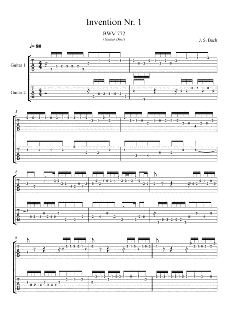 Johann Sebastian Bach - Invention No.1 (Guitar duet TAB) (arr. André Laitano)