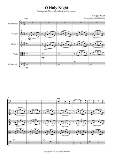 O Holy Night, for solo Cello & String Quartet (arr. Nigel Williams)