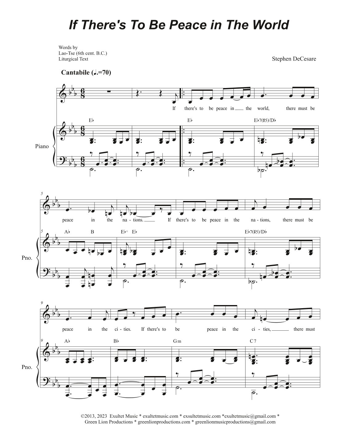 If There's To Be Peace In The World (Unison choir)