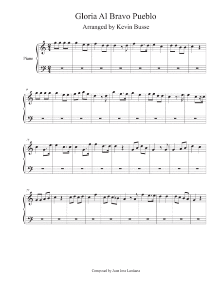 Gloria Al Bravo Pueblo - Easy Piano (arr. Kevin Busse)